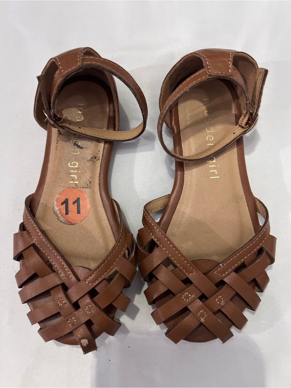 Madden Girl Brown Woven Ankle-Strap Kids Sandals